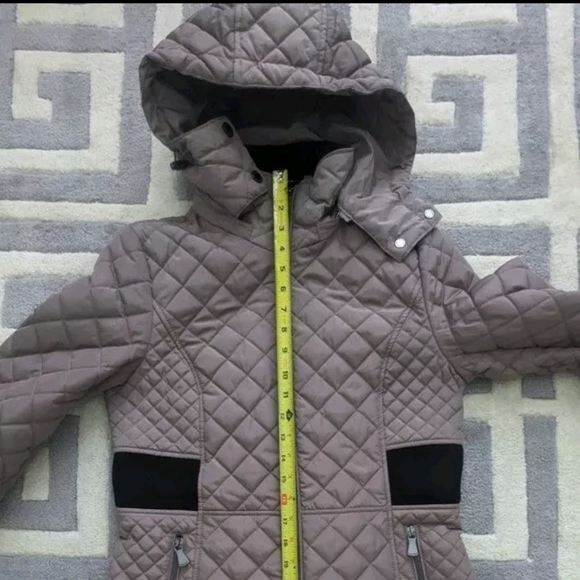CALVIN KLEIN Performance Quilted Jacket WOMEN XS Zip Hood Lined Slim Taupe Brown - Picture 10 of 13